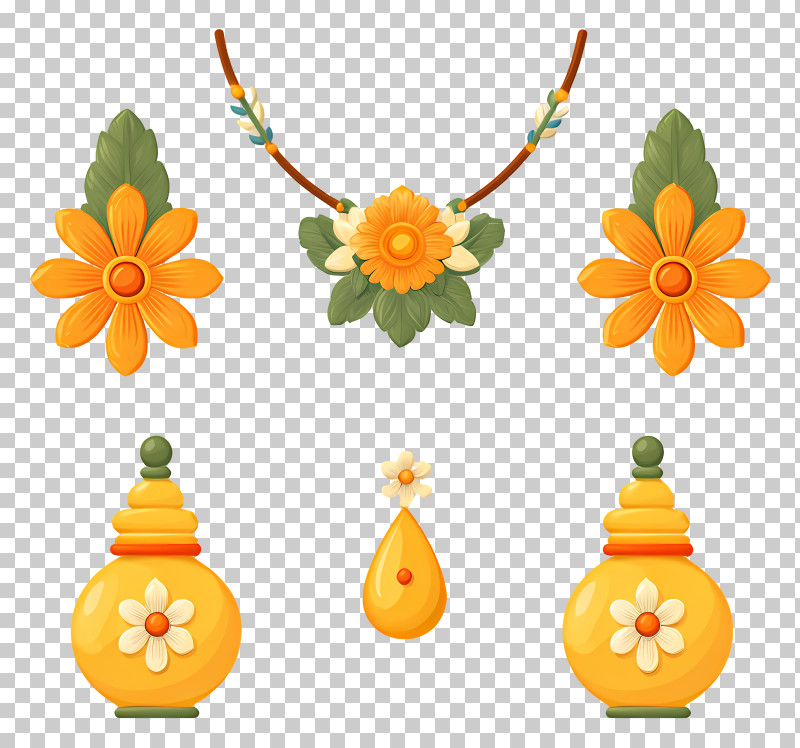 Resin Jewellery For Haldi - Yellow Flower Garland And Decorative Bottles PNG
