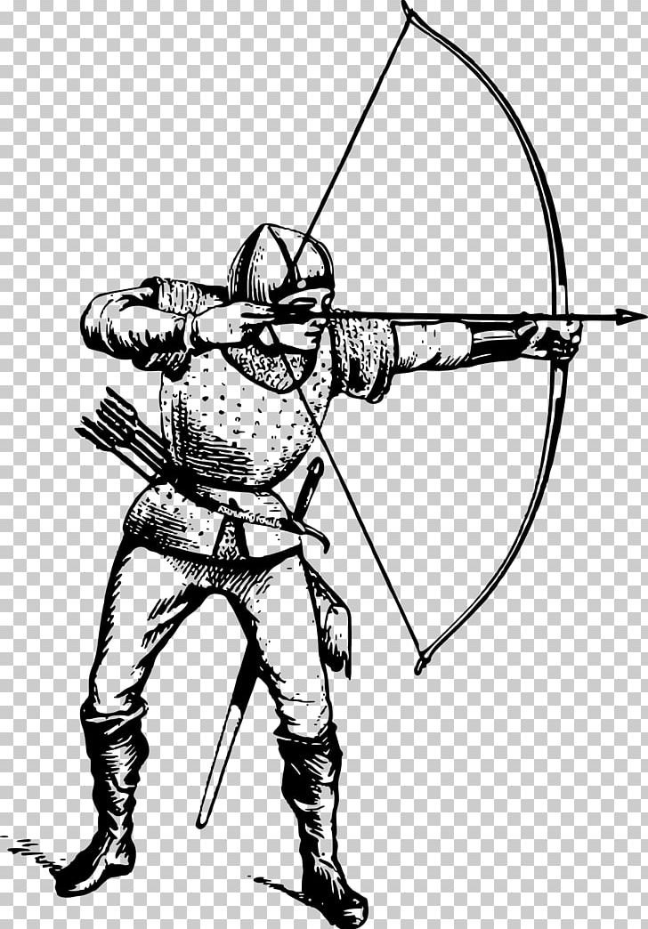 Middle Ages Archery Bow And Arrow Drawing PNG, Clipart, Arrow, Black And White, Bowyer, Cold Weapon, Coloring Book Free PNG Download