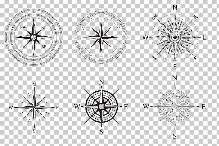 North Compass Rose Euclidean PNG, Clipart, Angle, Black And White, Cartoon Compass, Circle, Clock Free PNG Download