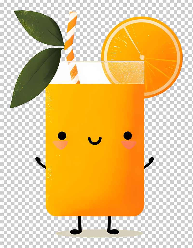 Juice Cute - Orange Juice With Straw And Slice PNG