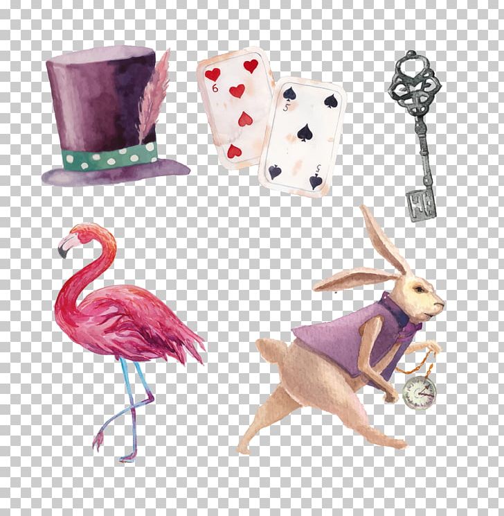 Watercolor Painted Rabbit Hat Keys Poker PNG, Clipart, Alices Adventures In Wonderland, Bird, Chef Hat, Decorative Patterns, Design Free PNG Download