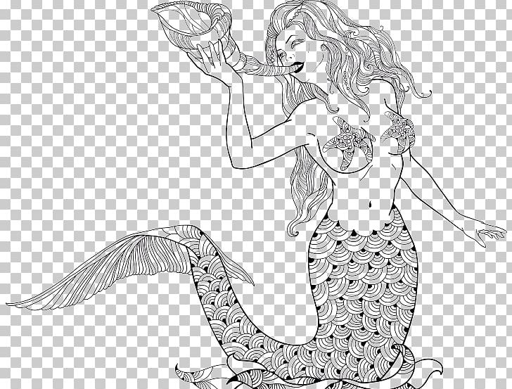 Mermaid Mythology Nymph Legendary Creature Illustration PNG, Clipart, Arm, Art, Artwork, Black And White, Costume Design Free PNG Download