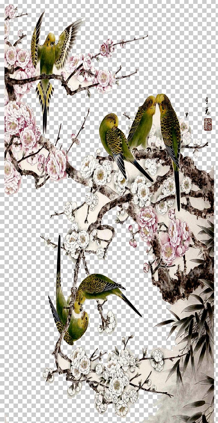 Bird-and-flower Painting Floral Design Gongbi Chinese Painting PNG, Clipart, Animals, Art, Bird, Birdandflower Painting, Birds And Flowers Free PNG Download