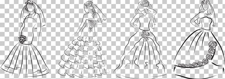 Graphics Wedding Dress Formal Wear Bride PNG, Clipart, Artwork, Black And White, Bride, Clothing, Drawing Free PNG Download