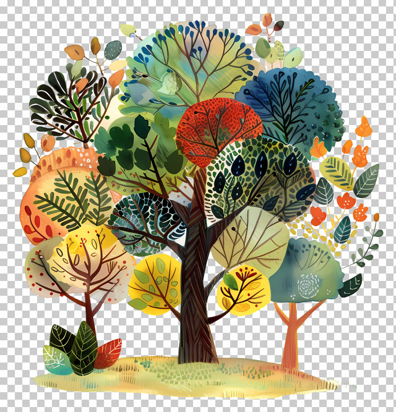Cartoon Tree - Artistic Trees With Vibrant Leaves Design PNG