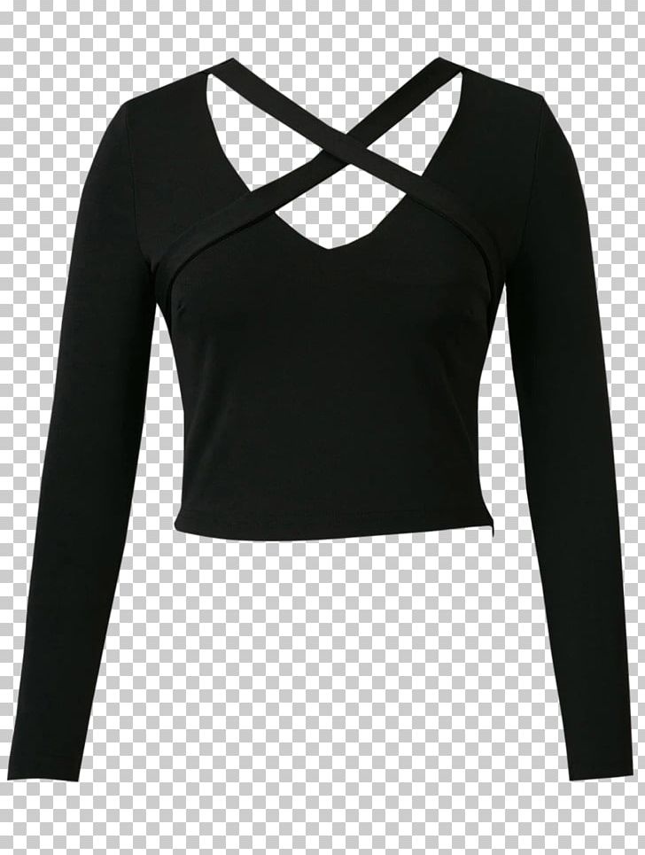 Long-sleeved T-shirt Long-sleeved T-shirt Crop Top PNG, Clipart, Black, Clothing, Collar, Criss Cross, Crop Free PNG Download