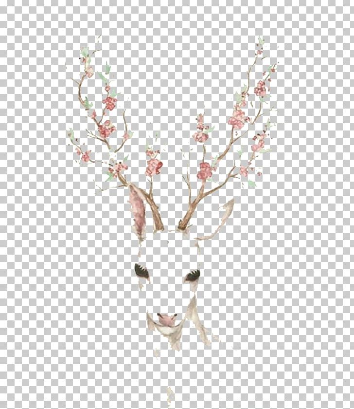 Deer Antler Elk Cherry Blossom Paper PNG, Clipart, Animals, Art, Blossom, Branch, Cartoon Free PNG Download