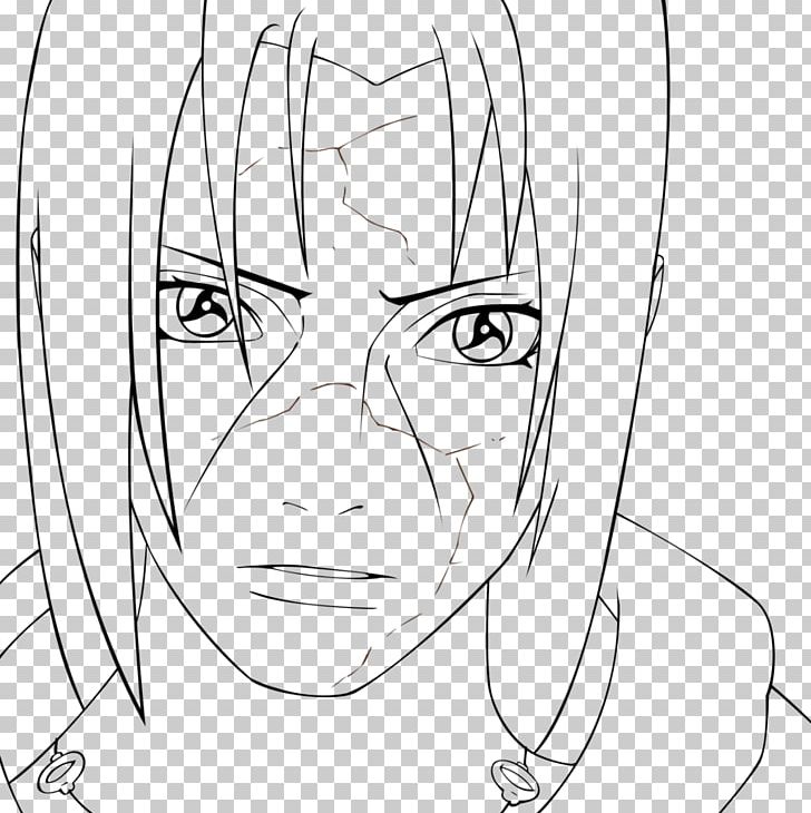 Line art Sasuke Uchiha Drawing Anime Naruto, Anime, angle, white, face png