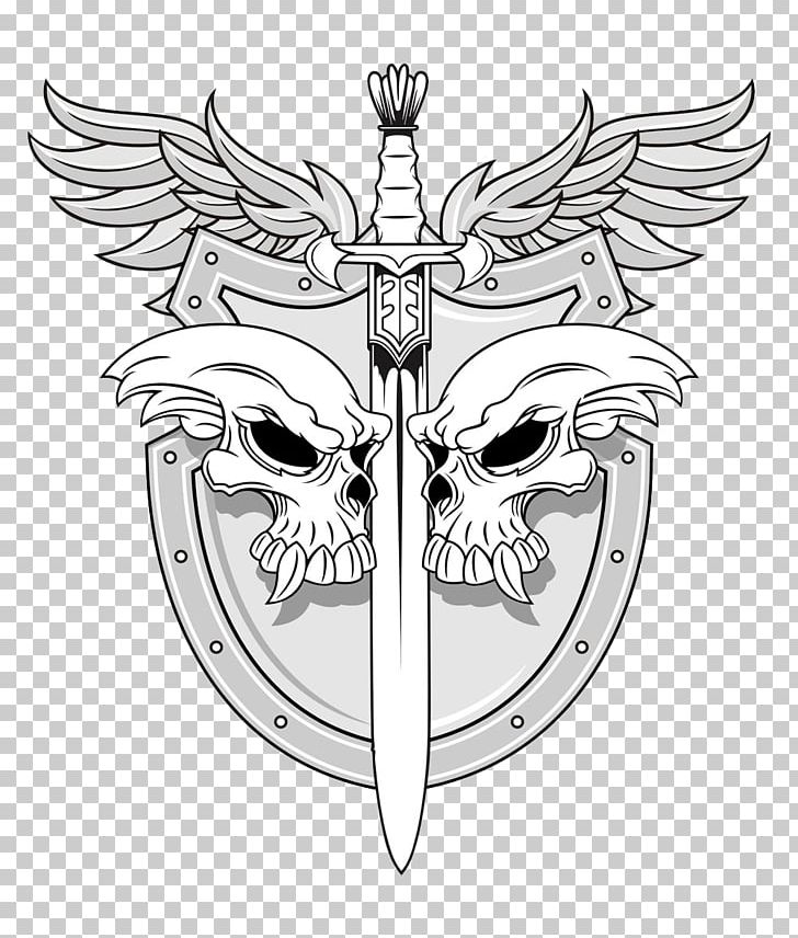 Sword Human Skull Symbolism Shield Illustration PNG, Clipart, Bird, Black And White, Bone, Dagger, Death Free PNG Download