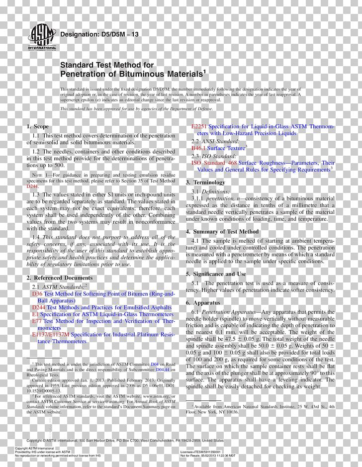 Document Technical Standard ASTM International Specification PDF PNG, Clipart, 5 M, Area, Astm, Astm International, D 5 Free PNG Download