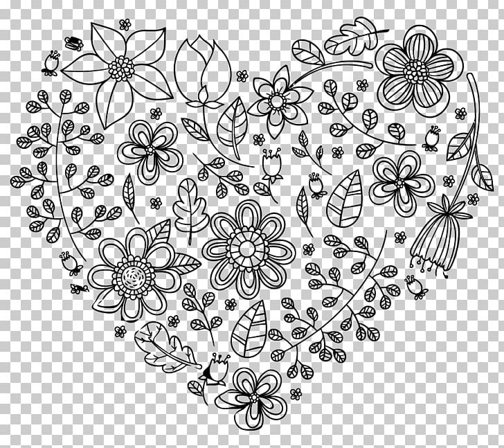 Flower Heart Floral Design PNG, Clipart, Area, Black, Black And White, Circle, Clip Art Free PNG Download
