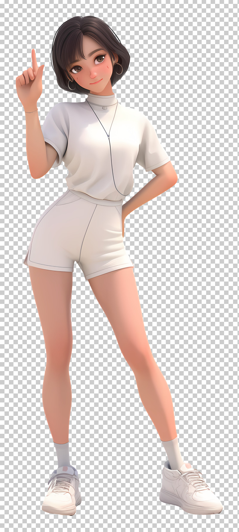 Pointing Up - Stylish Animated Girl In Casual Outfit PNG