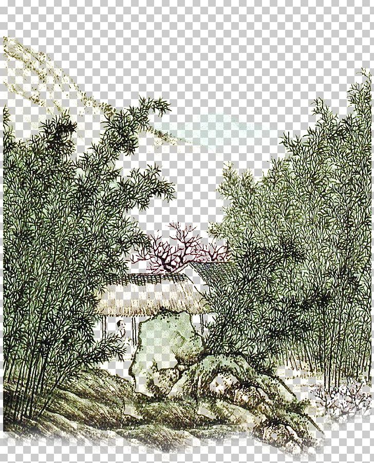 Ink Wash Painting Landscape PNG, Clipart, Antiquity, Bamboo Leaves, Branch, Chinese Style, Dark Free PNG Download