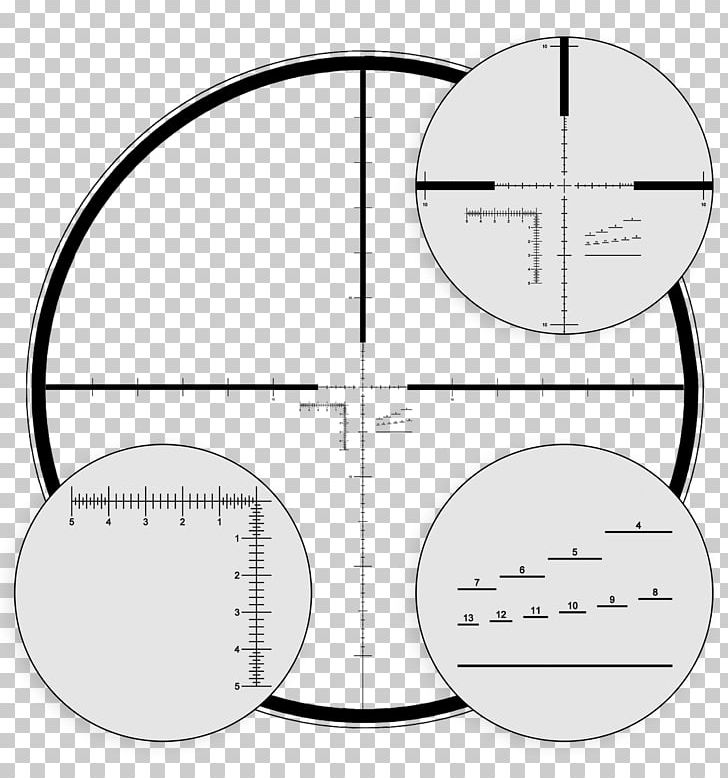 Telescopic Sight Military Milliradian Reticle Optics PNG, Clipart, Angle, Black And White, Circle, Diagram, Drawing Free PNG Download