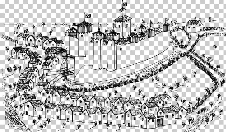 Roanne Middle Ages Drawing PNG, Clipart, 14th Century, Area, Artwork, Black And White, Building Free PNG Download