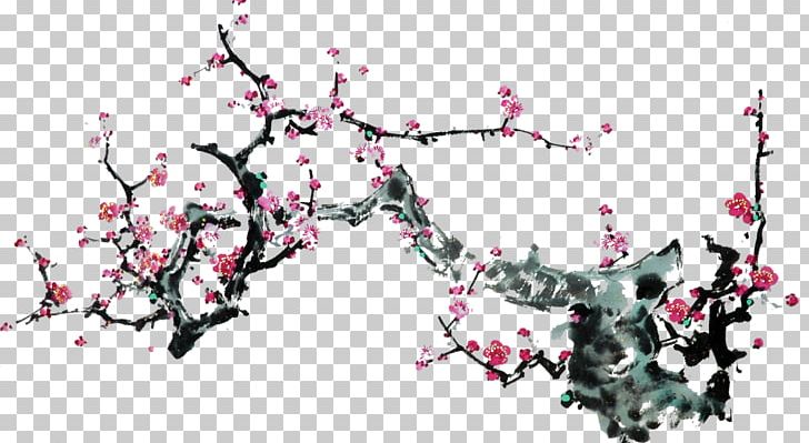 Ink Wash Painting Plum Blossom Japanese Ink Painting Illustrator PNG, Clipart, Art, Blossom, Branch, Cherry Blossom, Chinese Painting Free PNG Download
