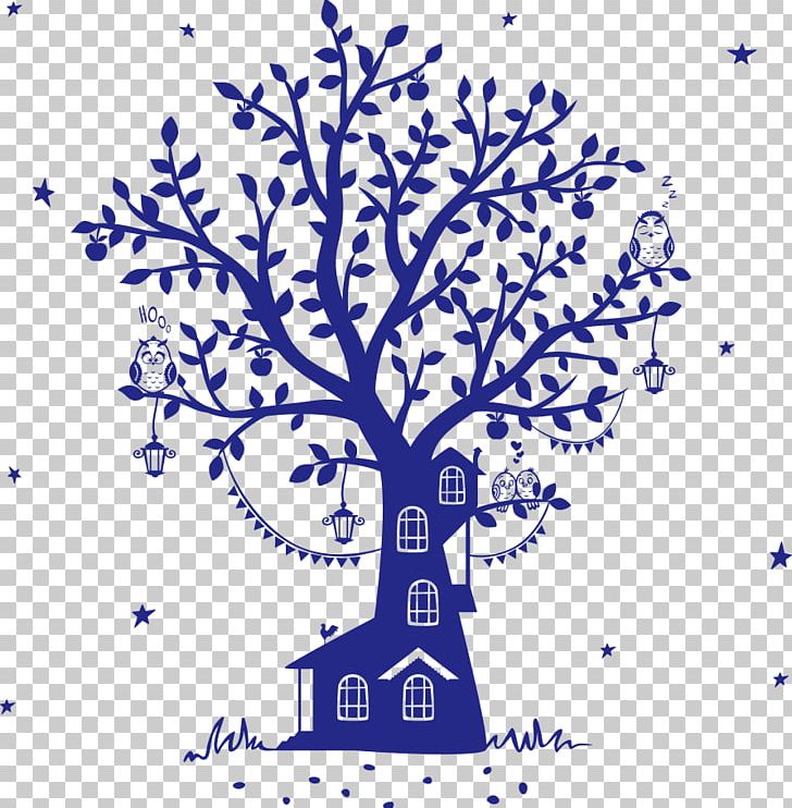 Fairy Tale Wall Decal Silhouette Tree House PNG, Clipart, Animals, Area, Art, Blue Background, Blue Owl Free PNG Download