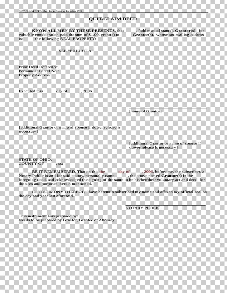 Ohio Quitclaim Deed Document Form PNG, Clipart, Apostil, Area, Deed, Diagram, Document Free PNG Download