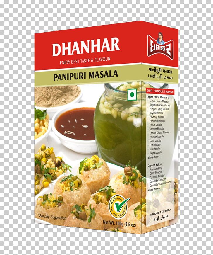 Indian Cuisine Panipuri Maharashtrian Cuisine Dhanhar Masala PNG, Clipart, Chaat Masala, Chicken Tikka Masala, Chili Powder, Condiment, Convenience Food Free PNG Download