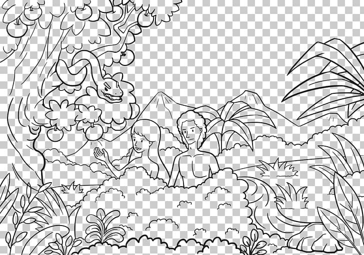 Adam And Eve Garden Of Eden Coloring Book Bible Child Png Clipart