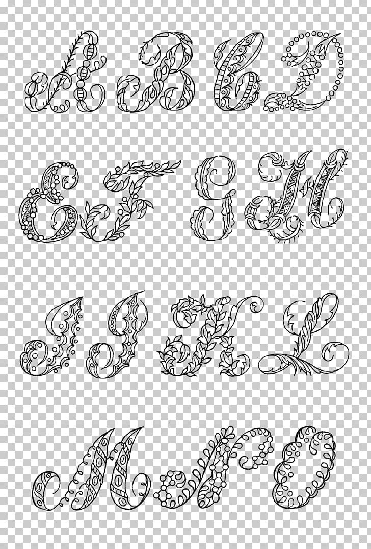 Decorative Letters Alphabet Floral Design Font PNG, Clipart, Alphabet, Art, Artwork, Black And White, Body Jewelry Free PNG Download
