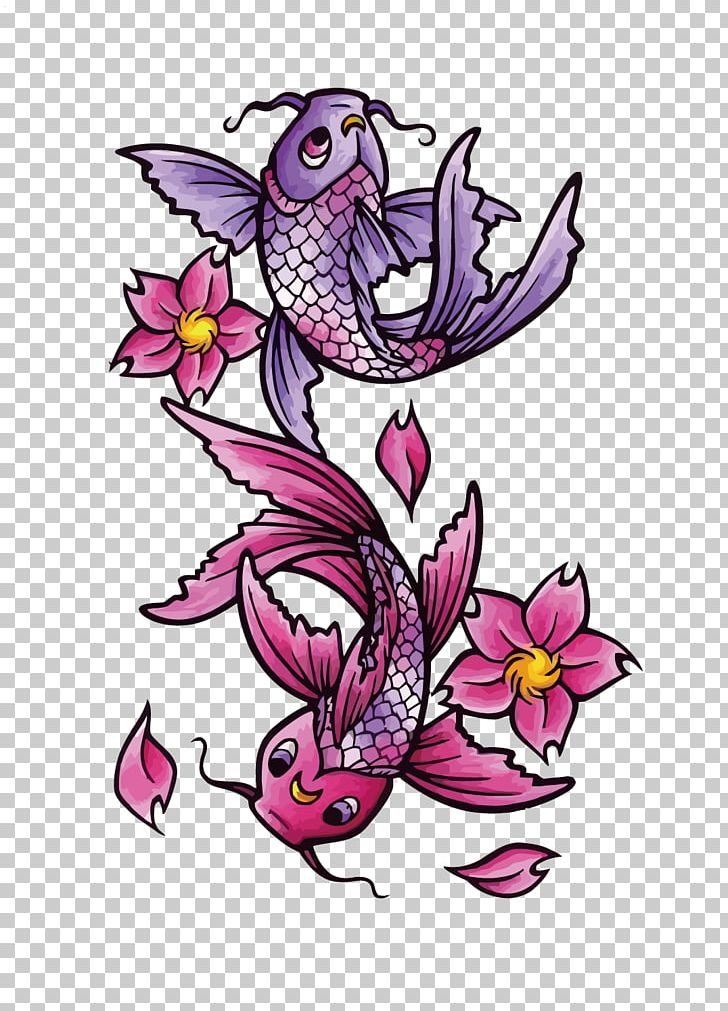 Butterfly Koi Tattoo Black-and-gray Fish PNG, Clipart, Cartoon, Color, Fictional Character, Flower, Flowers Free PNG Download