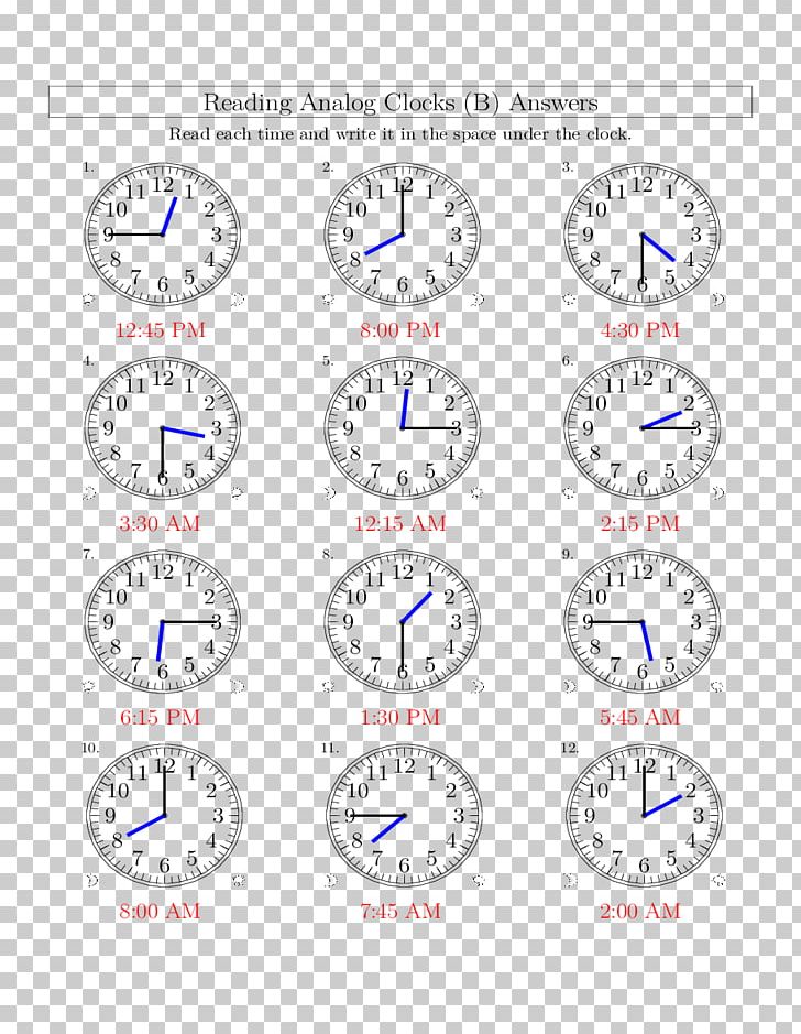 Clock Hour Measurement Time Worksheet PNG, Clipart, Analog Signal, Angle, Area, Blue, Circle Free PNG Download