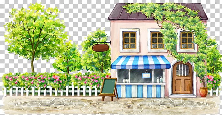 Coffee Cafe Cartoon Drawing Illustration PNG, Clipart, Cartoon Landscape, Cottage, Decorative Patterns, Download, Facade Free PNG Download