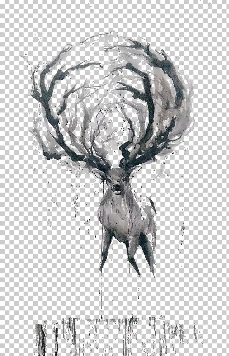Deer Watercolor Painting Ink Wash Painting Sketch PNG, Clipart, Angle, Animals, Artwork, Big, Big Angle Deer Free PNG Download