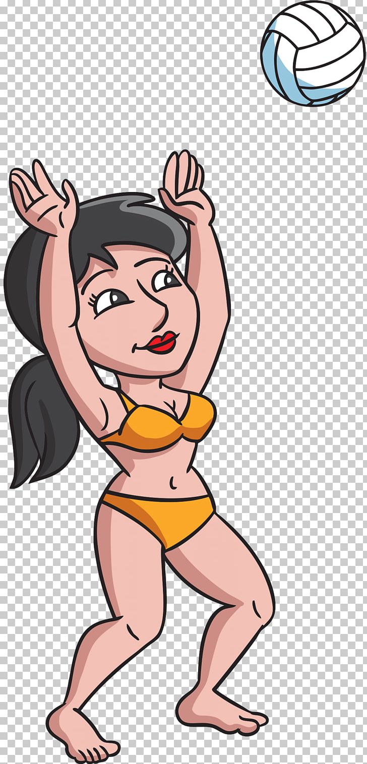 Volleyball Cartoon Woman PNG, Clipart, Abdomen, Area, Arm, Artwork, Ball Free PNG Download