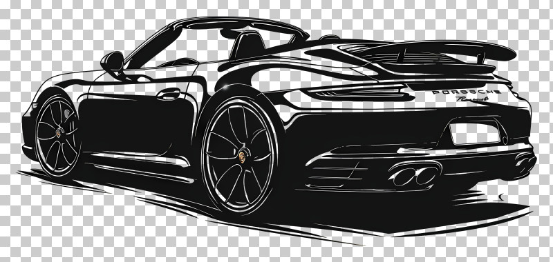 Porsche Silhouette - Black Convertible Sports Car Illustration Sketch PNG