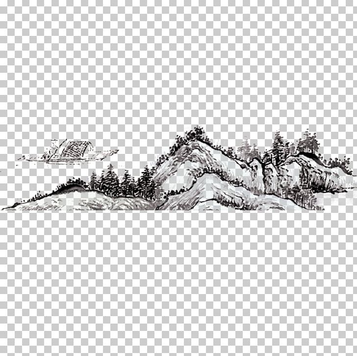 Chinoiserie Ink Wash Painting Shan Shui PNG, Clipart, Background, Black And White, Cartoon Mountains, Cartoon Snow Mountain, Download Free PNG Download