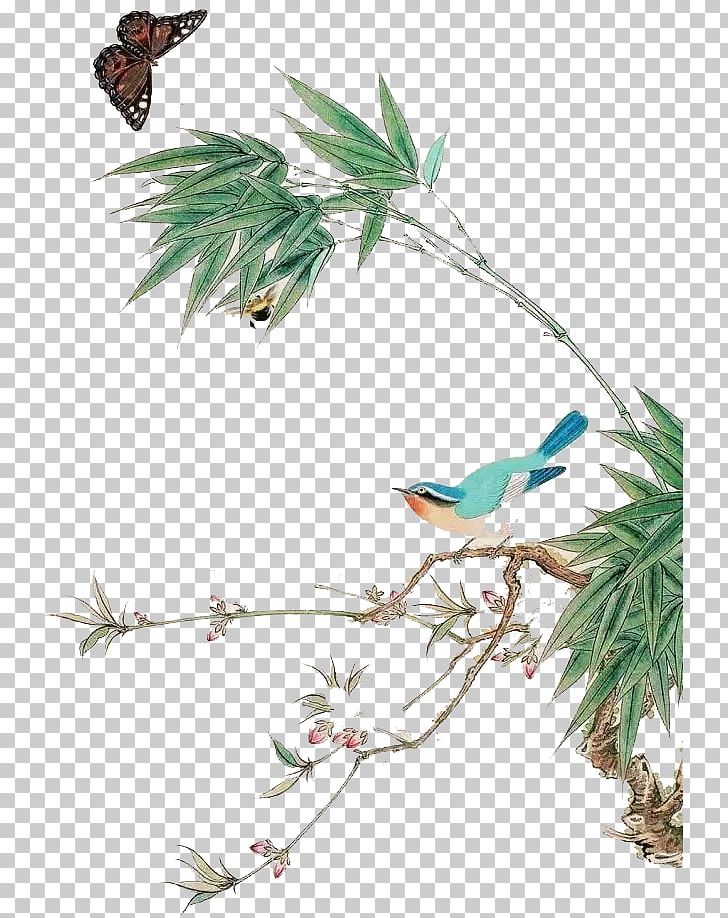 Bamboo Chinoiserie Bird-and-flower Painting PNG, Clipart, Bamboo Leaves, Bird, Branch, Chinese Painting, Fauna Free PNG Download