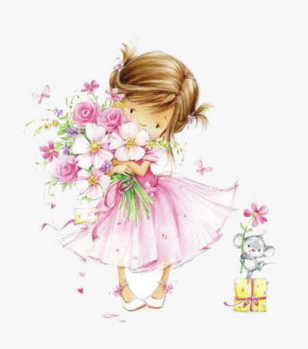 Hand Drawn Illustration Of A Little Girl Holding A Flower PNG, Clipart, Drawn Clipart, Flower Clipart, Flowers, Girl Clipart, Hand Free PNG Download