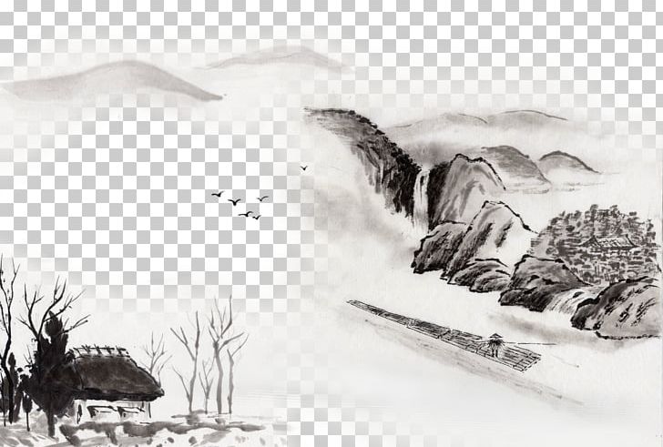Ink Wash Painting Former Ode On The Red Cliffs U540eu8d64u58c1u8d4b PNG, Clipart, Black And White, Chinese Style, Fauna, Former Ode On The Red Cliffs, Ink Free PNG Download