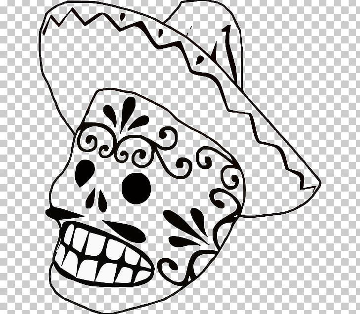 Mexican Cuisine Calavera Mexico Sombrero PNG, Clipart, Artwork, Black, Calavera, Face, Flower Free PNG Download