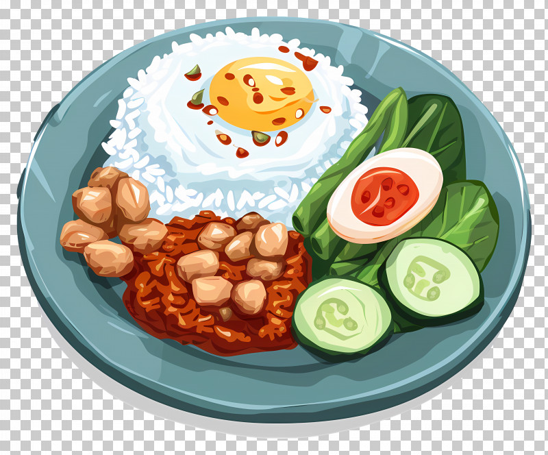 Nasi Lemak - Delicious Plate Of Rice, Egg, And Vegetables PNG
