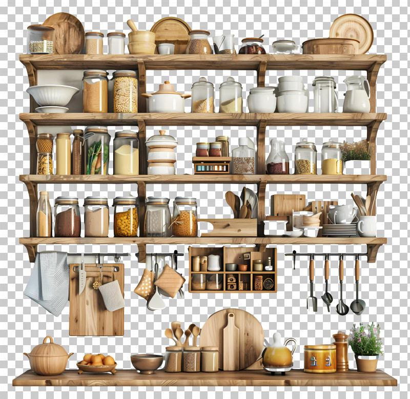 Kitchen Shelf - Organized Kitchen Shelves PNG