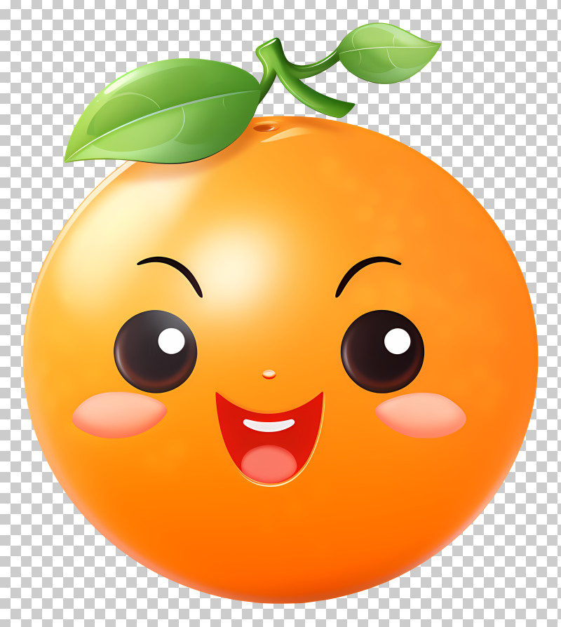 Chinese New Year - Smiling Cartoon Orange With Bright Leaves PNG