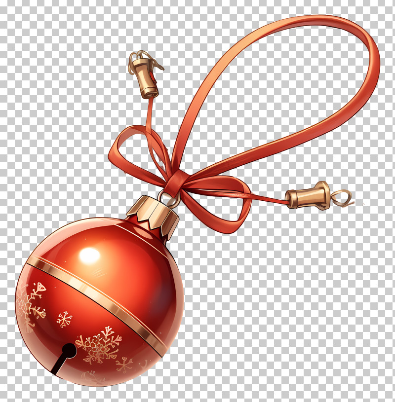 Red Sleigh Bell - Red Jingle Bell Ornament With Ribbon PNG