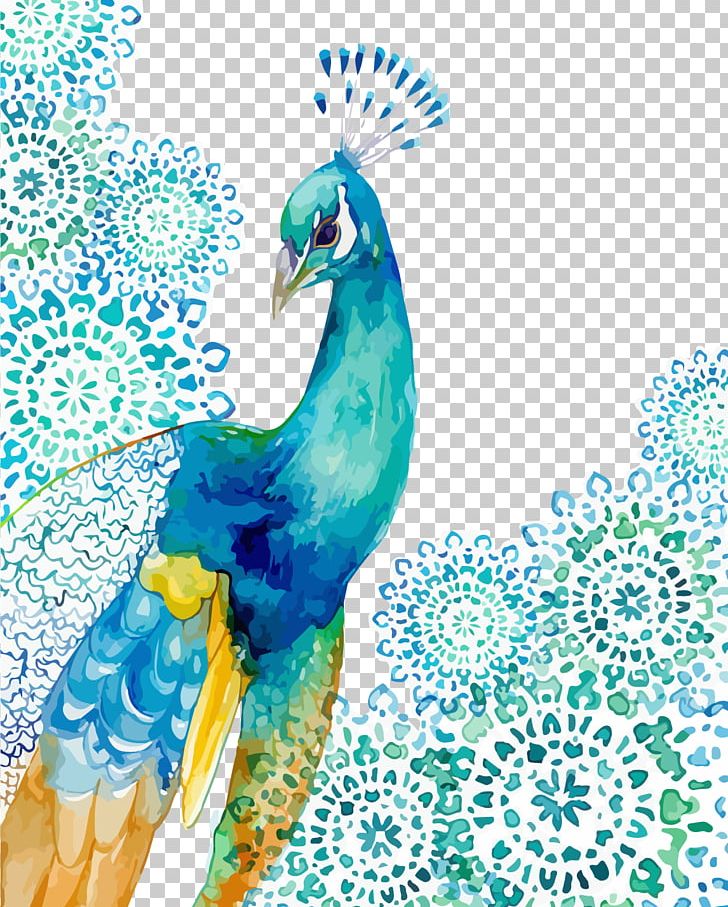 Peafowl Watercolor Painting Drawing Feather PNG, Clipart, Animals, Art, Beak, Bird, Blue Free PNG Download