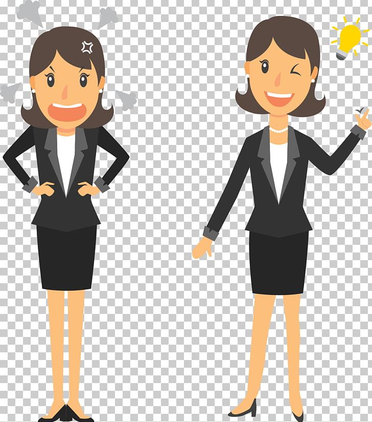 Businessperson Cartoon PNG, Clipart, Black White, Business, Conversation, Formal Wear, Girl Free PNG Download