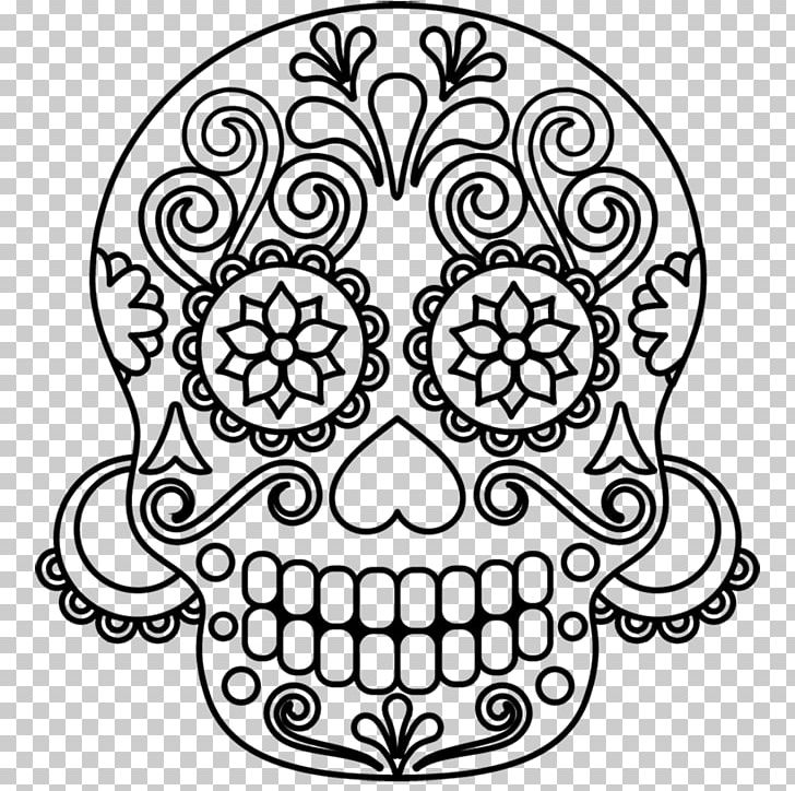 Skull And Crossbones Calavera Flower Human Skull PNG, Clipart, Black, Black And White, Bone, Circle, Coloriage Free PNG Download