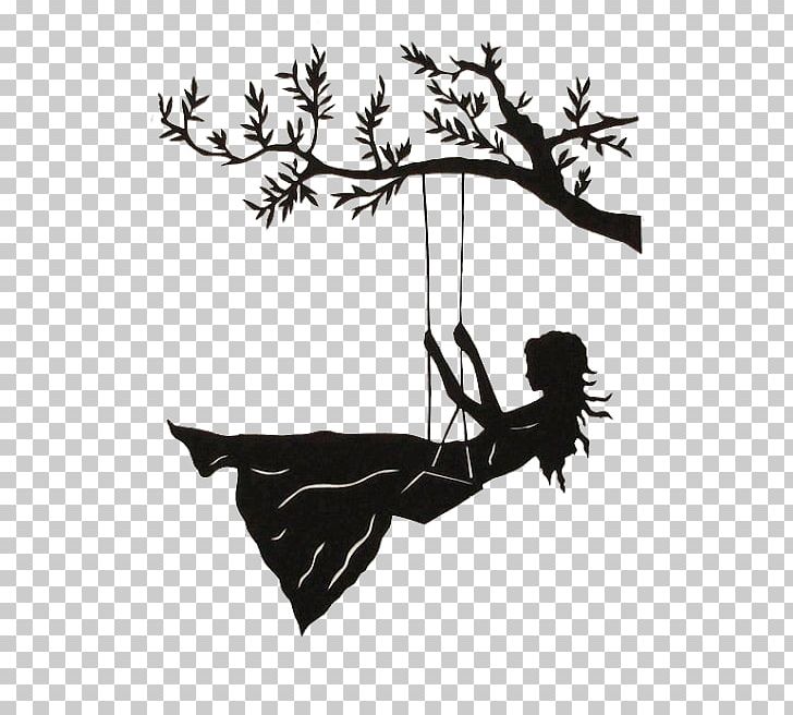 Silhouette Swing Drawing Art PNG, Clipart, Art, Black And White, Branch, Child, Drawing Free PNG Download
