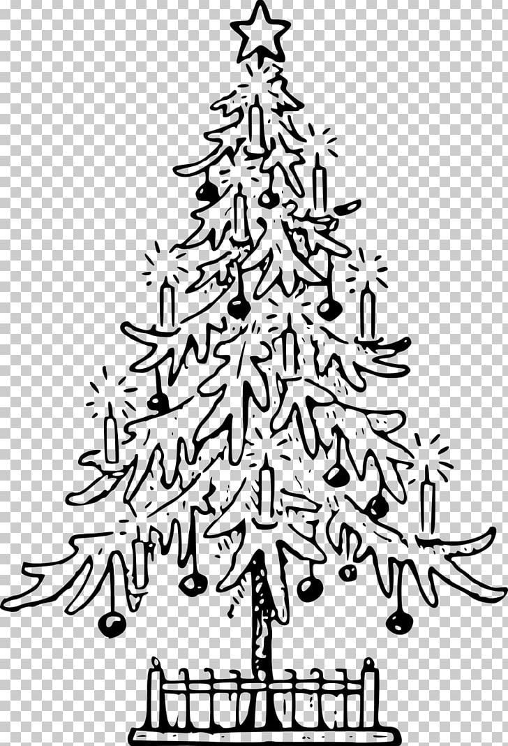 Drawing Christmas Tree Folk Art PNG, Clipart, Art, Black And White, Branch, Cartoon, Christmas Decoration Free PNG Download