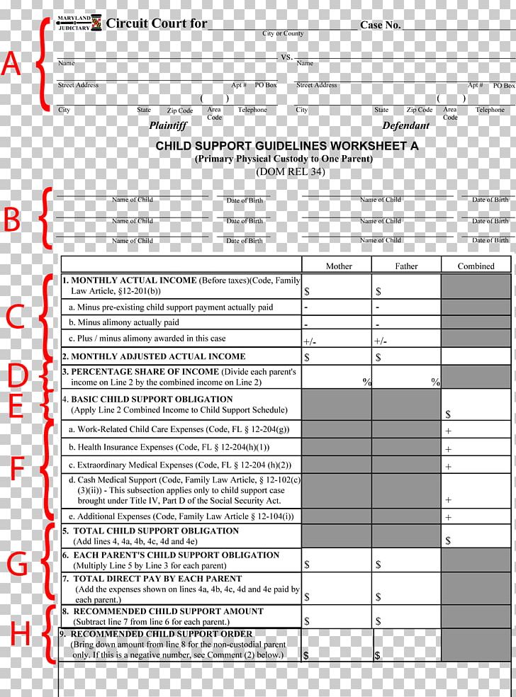 Child Support Calculation Worksheet Indiana PNG Clipart Area 