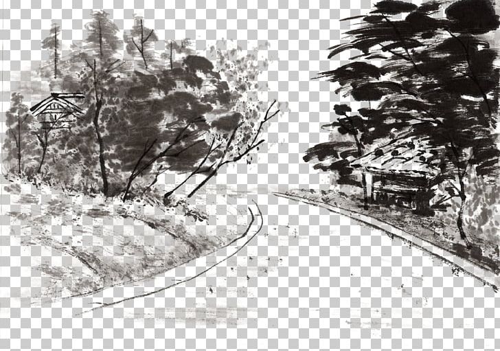 Landscape Painting Ink Wash Painting PNG, Clipart, Artwork, Branch, Chinese Painting, Hand, Houses Free PNG Download