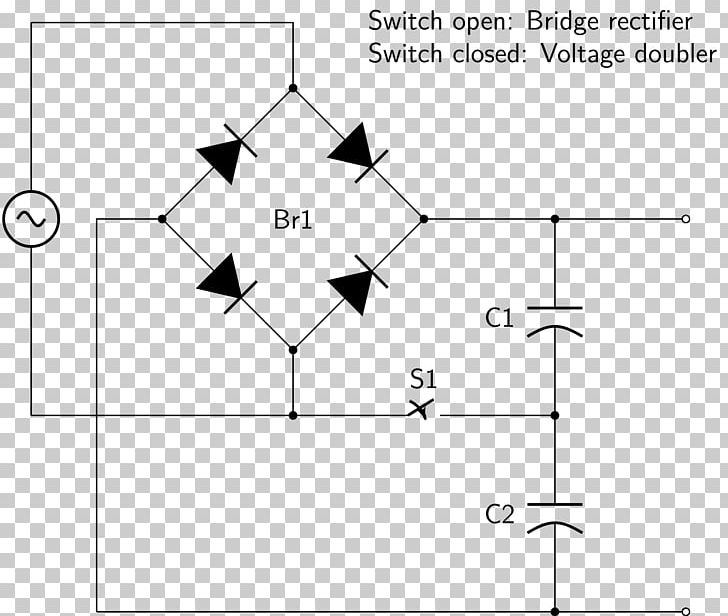 Rectifier Voltage Multiplier Voltage Doubler Diode Bridge Voltage Regulator PNG, Clipart, Angle, Area, Black And White, Circle, Circuit Diagram Free PNG Download
