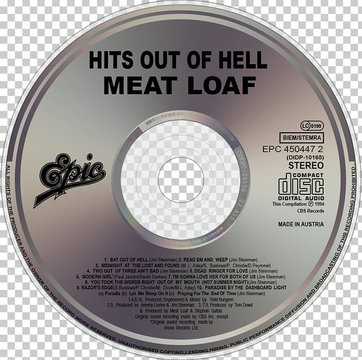 Compact Disc Back From Hell! The Very Best Of Meat Loaf Hits Out Of Hell Music PNG, Clipart, Album, Brand, Compact Disc, Data Storage Device, Disk Image Free PNG Download