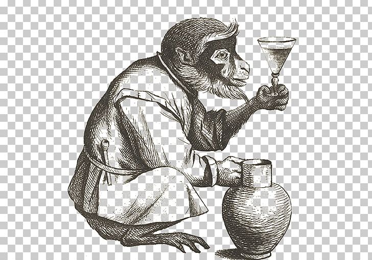 Monkey Cocktail Common Chimpanzee Engraving Fizz PNG, Clipart, Animal, Animals, Art, Bartender, Black And White Free PNG Download